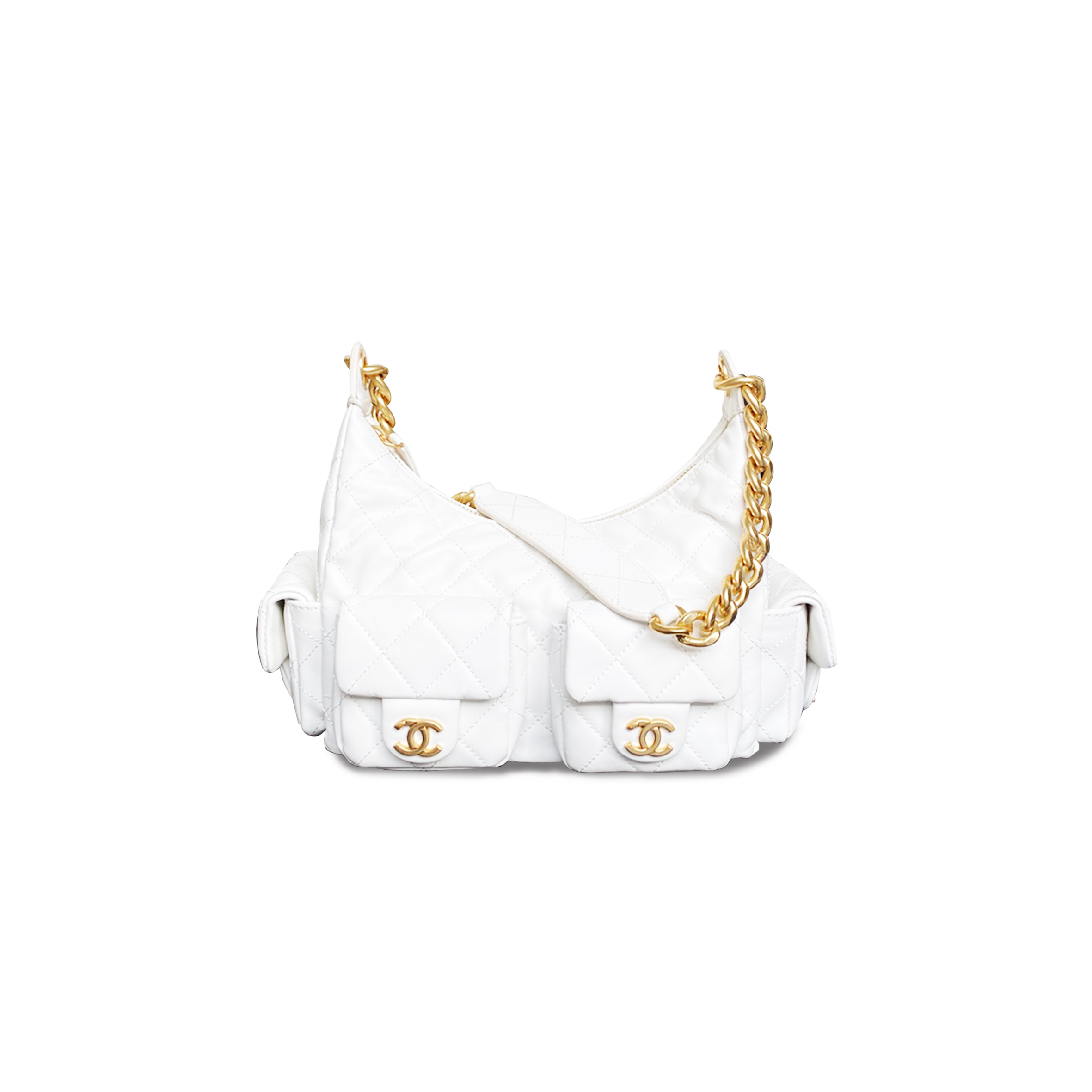 CHANEL SHINY LAMBSKIN GOLD-TONE METAL WHITE AS5339 (31*22*15cm)